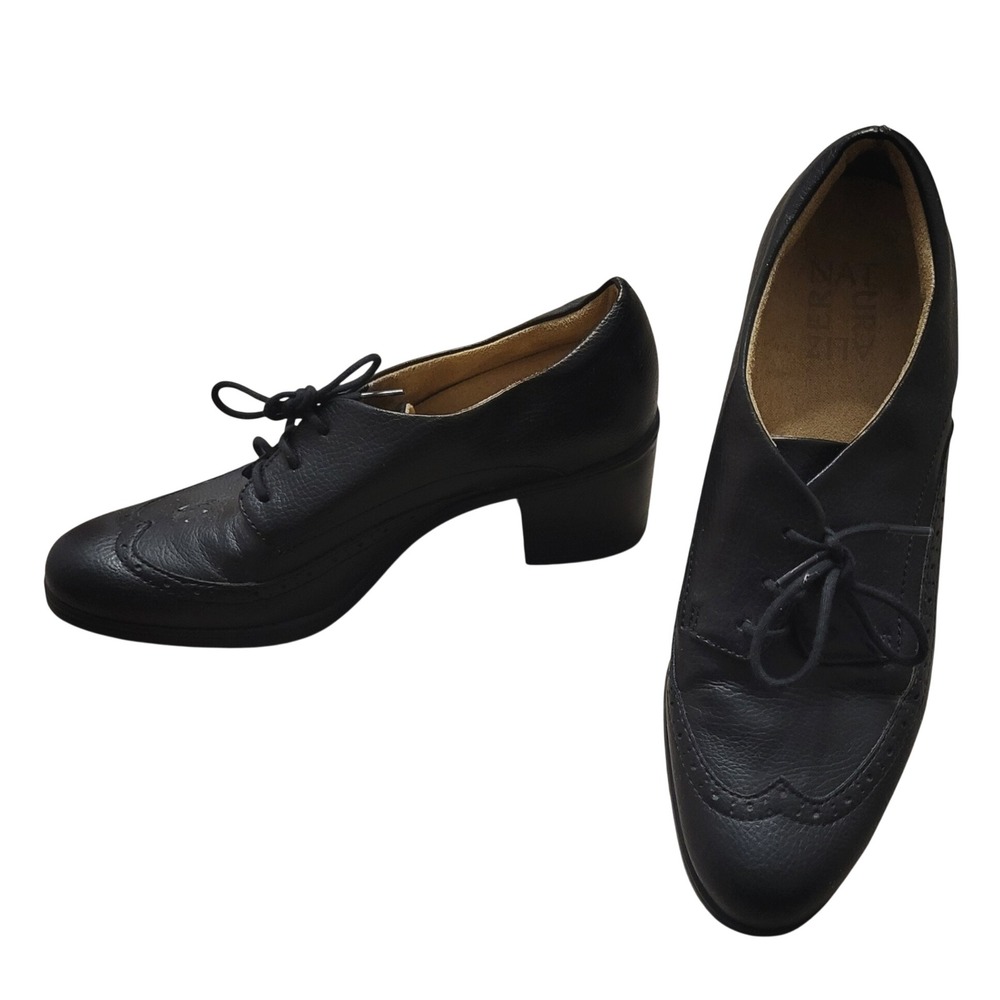 Naturalizer Womens Black Wingtip Brogue Heeled Oxfords Lace Up Shoes 6.5 Witchy